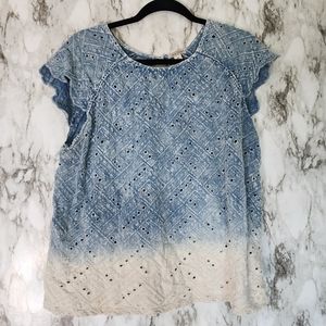 Lucky Brand Sz XL Eyelet Ombre Flutter Sleeve Open Back Shirt